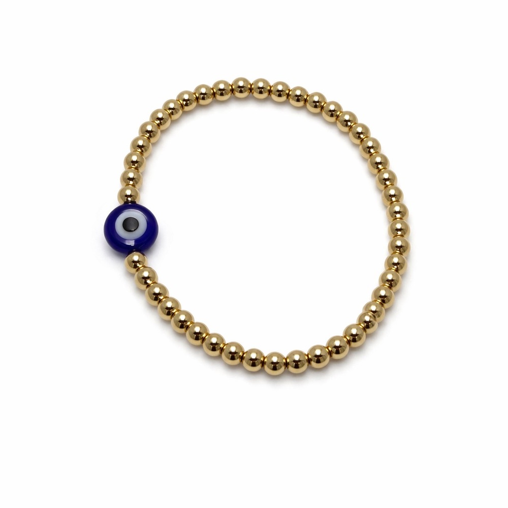 Gold Beaded Evil Eye Bracelet